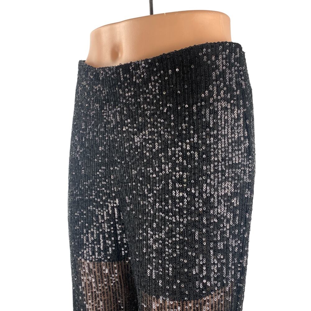 NEW Nasty Gal Women's Black Sequin Sparkly Sheer Wide Leg Trousers Pants Size 8 - Picture 2 of 6